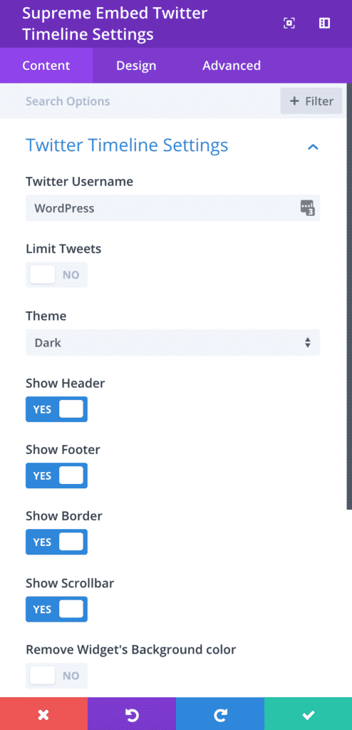 Embed Twitter Timeline Module Divi Supreme